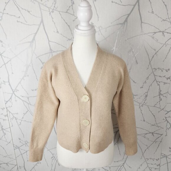 Frank and Oak Beige Yak Wool Button Front Cropped Cardigan - Picture 1 of 5